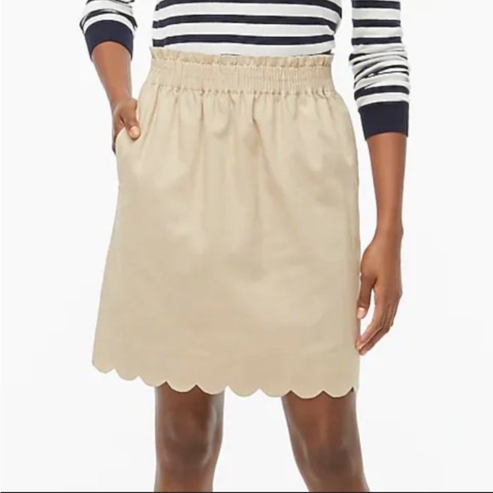 J.Crew Linen Blend Scalloped Hem Skirt Elastic Waist Pockets Size 4 EUC